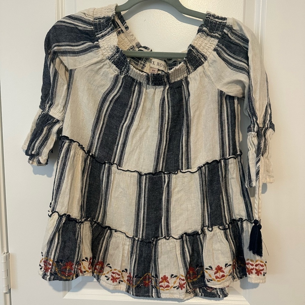 Knox Rose Stripped Half Sleeve Embroidered Blouse